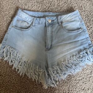 Frayed Hem Light Blue Denim Shorts